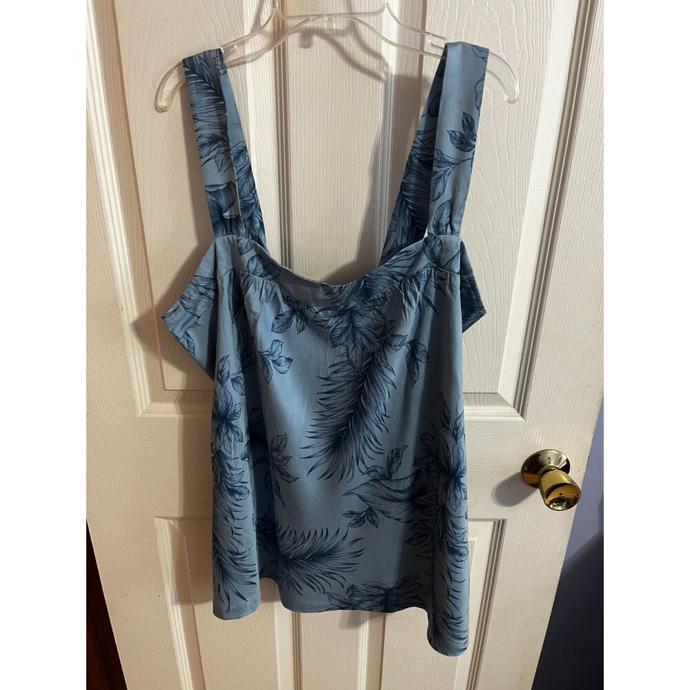 Hawaiian Moon Plus Size 2XL Blue Tropical Palm Leaf Smocked Tank Top Camisole